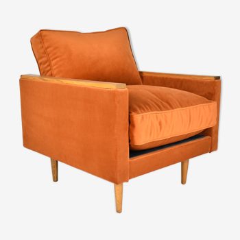 Original vintage armchair model ZWP-8 Cube, fully restored, russet color, ginger velvet 1970s