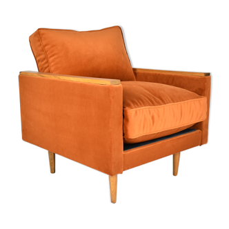 Original vintage armchair model ZWP-8 Cube, fully restored, russet color, ginger velvet 1970s