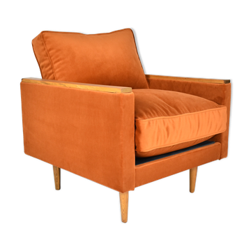 Original vintage armchair model ZWP-8 Cube, fully restored, russet color, ginger velvet 1970s