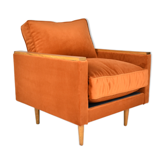 Fauteuil vintage ZWP-8 Cube, entièrement restauré, couleur russet, velours gingembre années 1970