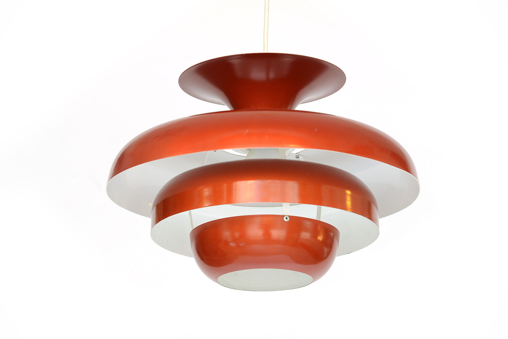Layered metal pendant light with candy apple lacquer, Sweden 1970s