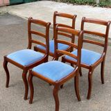 4 solid wood chairs with blue velvet suede in the Louis Philippe style.