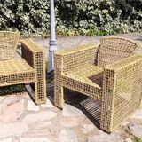 Armchair in metal and braided rope, 1980