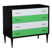 Vintage beech veneer commode with marble effect glass top, Italy, 1950s.