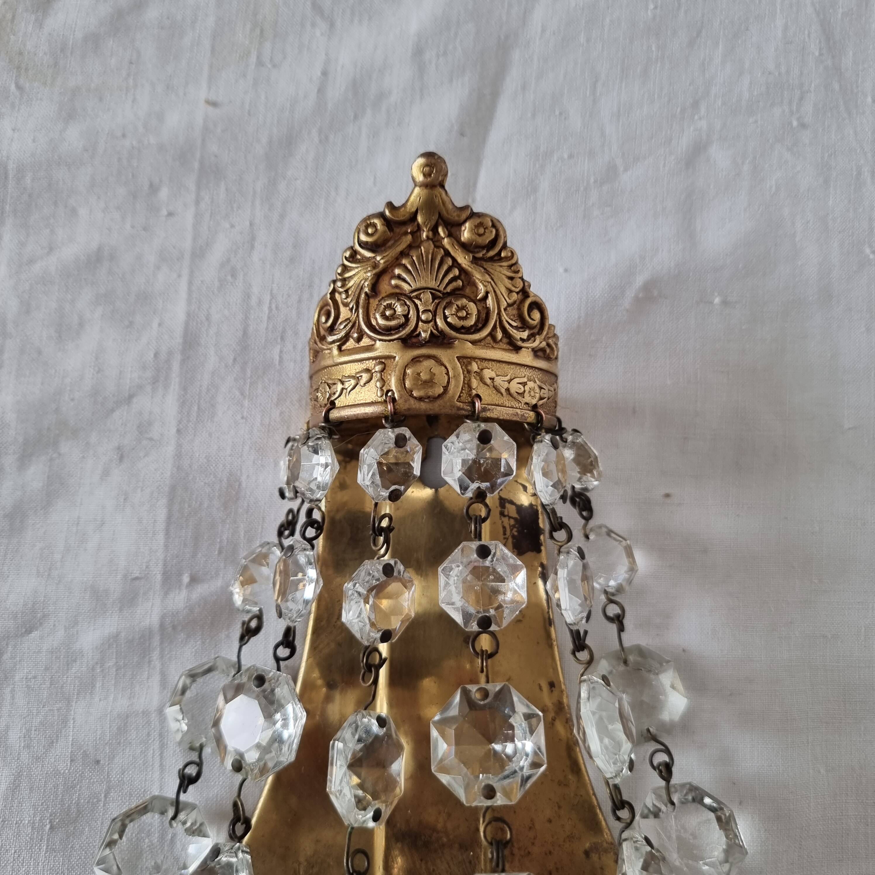 Vintage Empire Style 1950s Wall Lamp or Sconce in Gold Brass and Scream