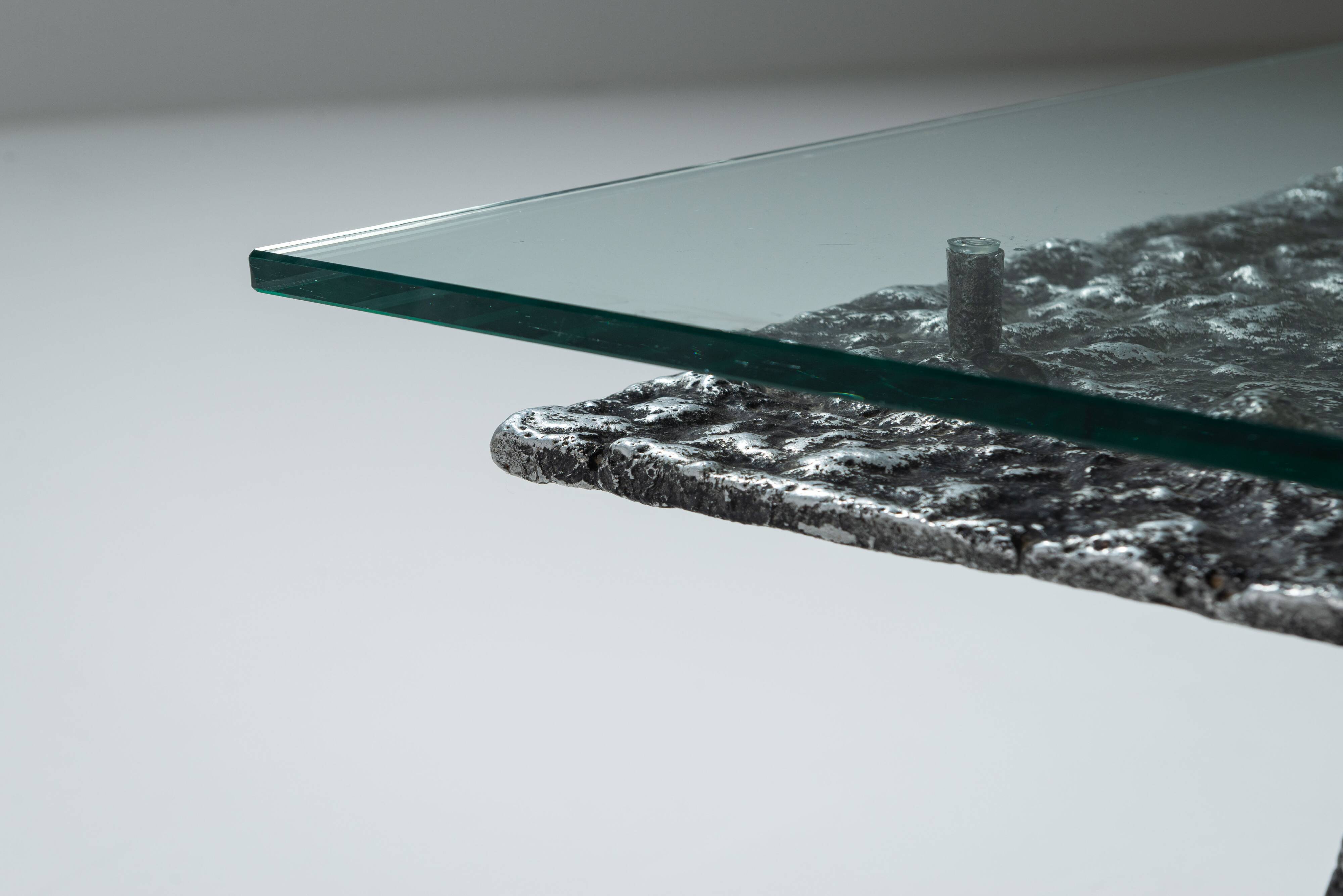 Heavy cast aluminium brutalist coffee table