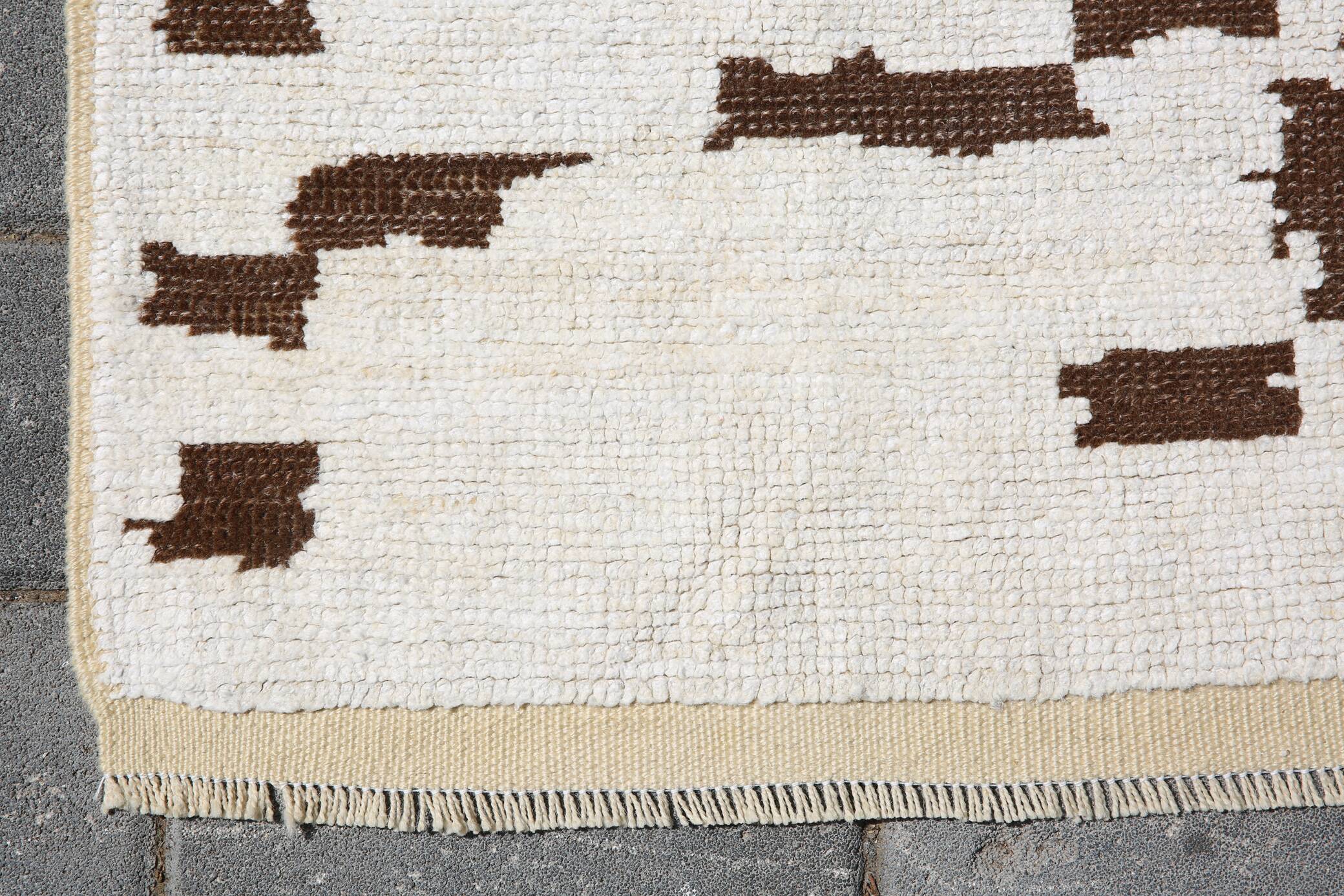 Tapis vintage surdimensionné fait main en laine 100 % crème et marron, 208x303 cm