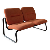 Strafor 2-seater bench, orange wool and sled base, 1970s.