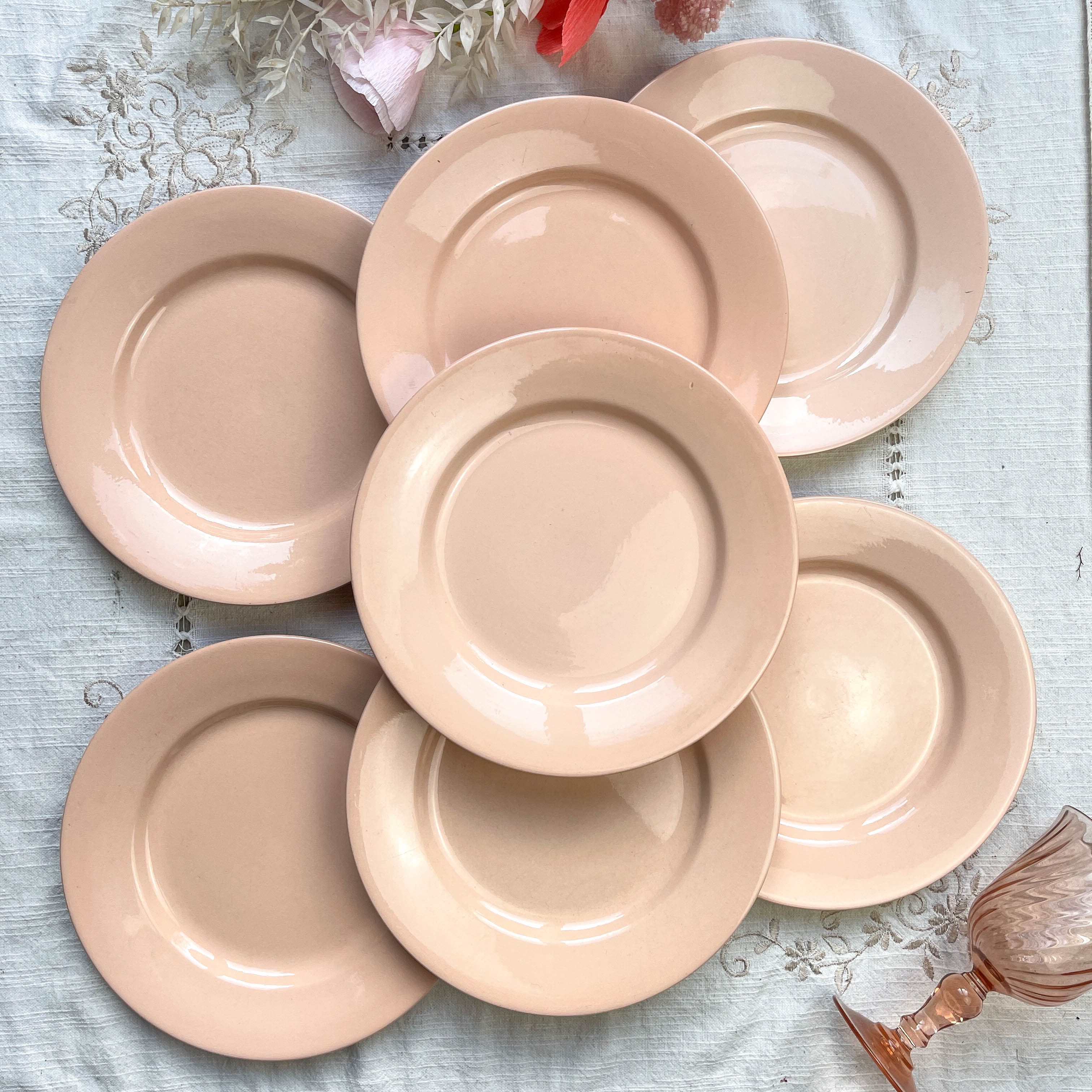 7 Flat plates Rose Digoin Sarreguemines