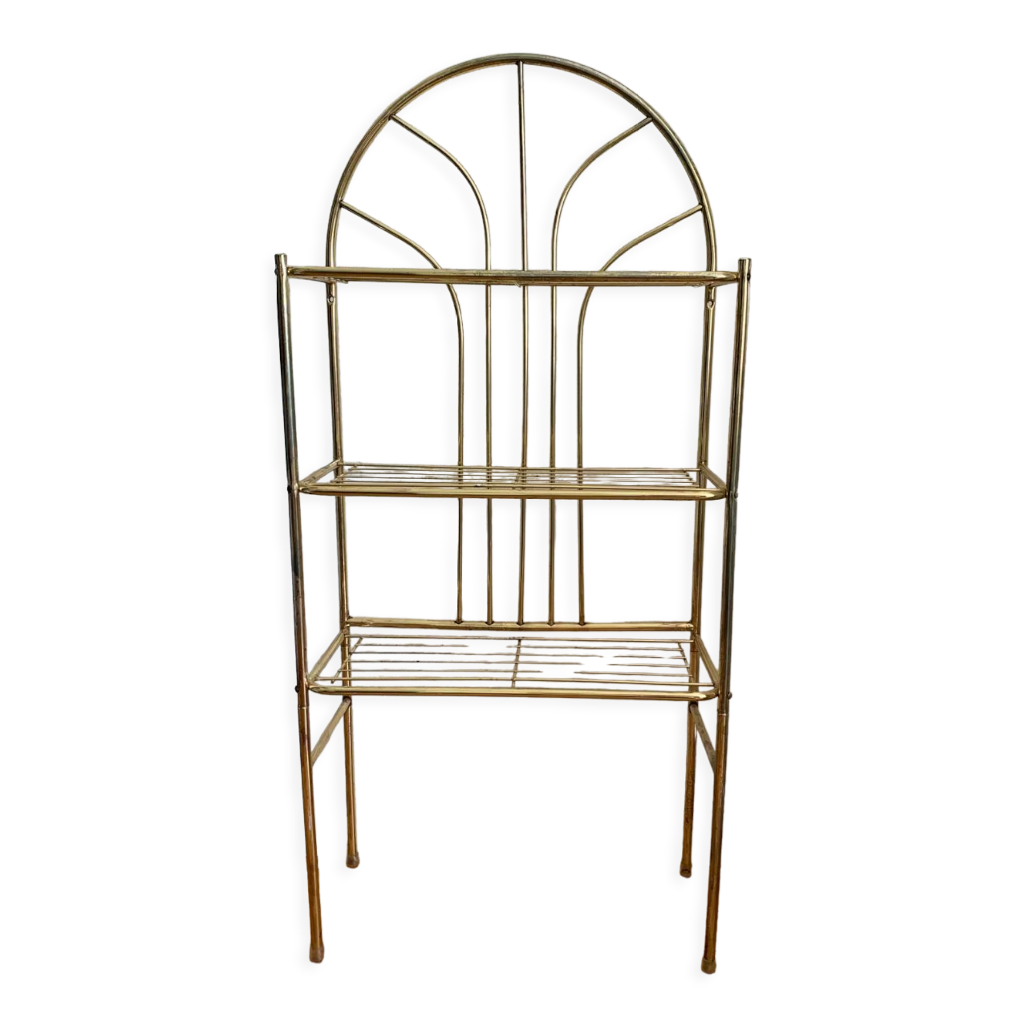 Gilded metal grid shelf in the shape of a vaulted arch