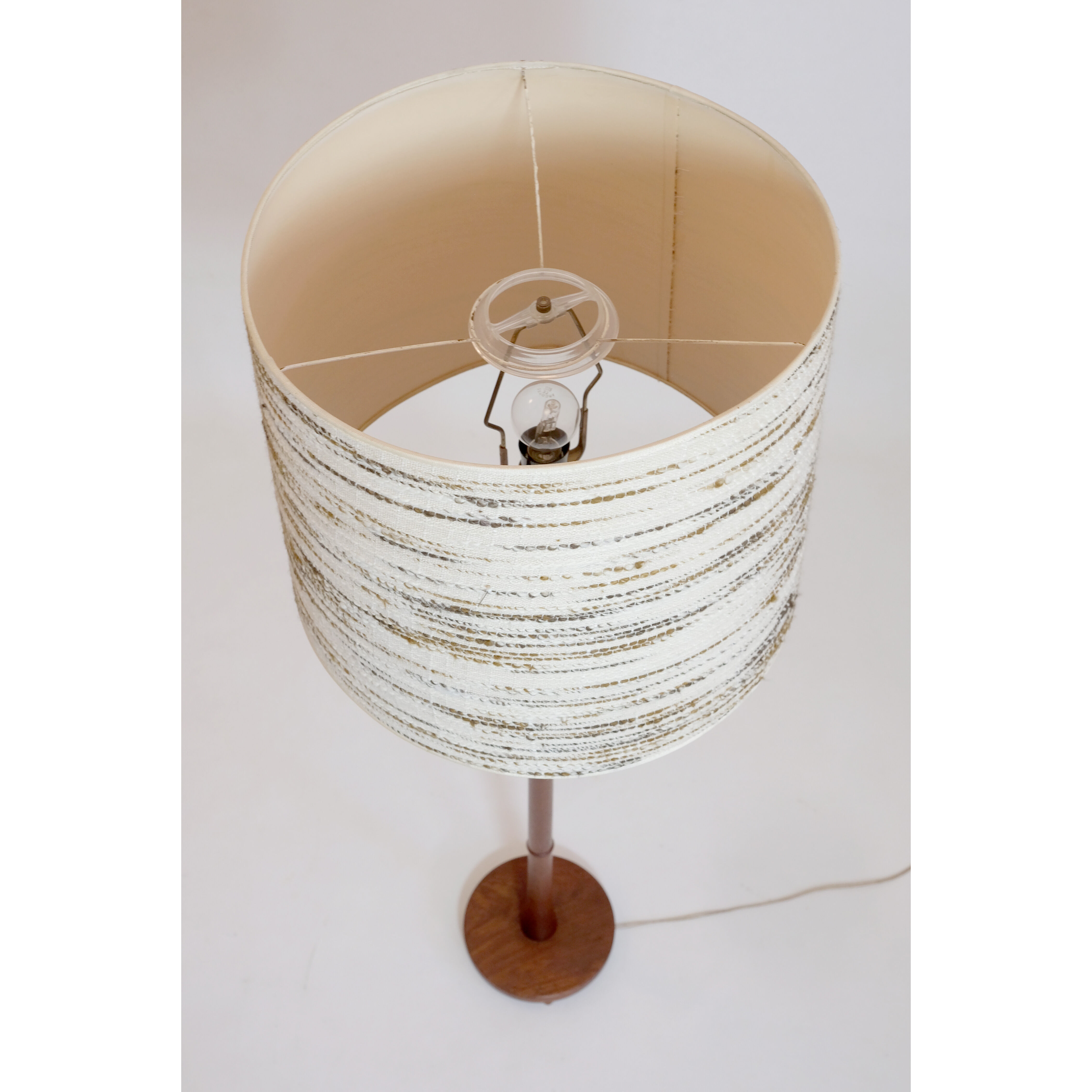 Teak floor lamp and wool lampshade Denmark 1960 1970