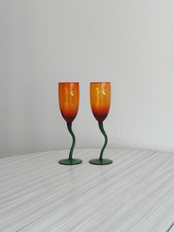 Duo de verres soufflés à la main orange