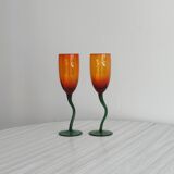 Duo de verres soufflés à la main orange