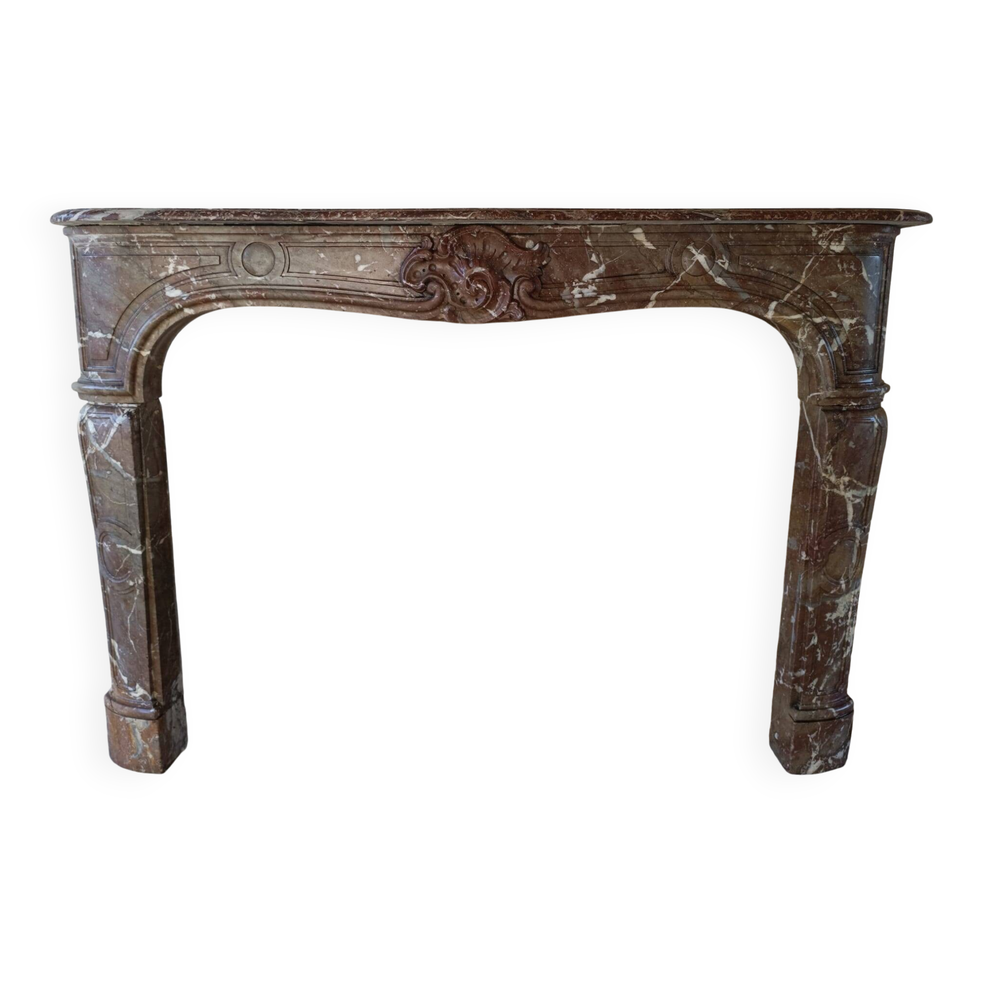 Large Louis XV Style Red Marble Fireplace - 19th Century - Width 1