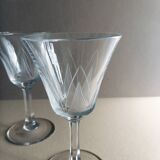 4 Antique Digestif Glasses on Foot Art Deco Pattern Cut Glass 1950s