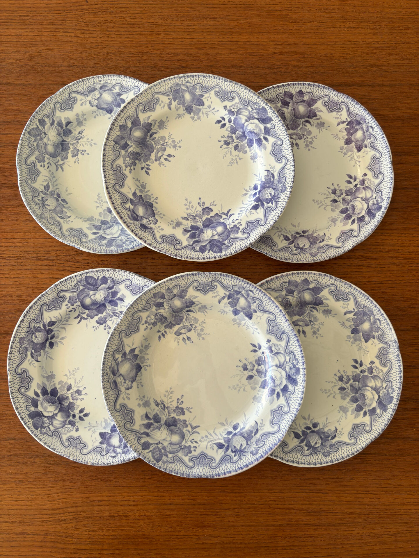 Set of 6 dessert plates Creil & Montereau Bouquets • Antique earthenware