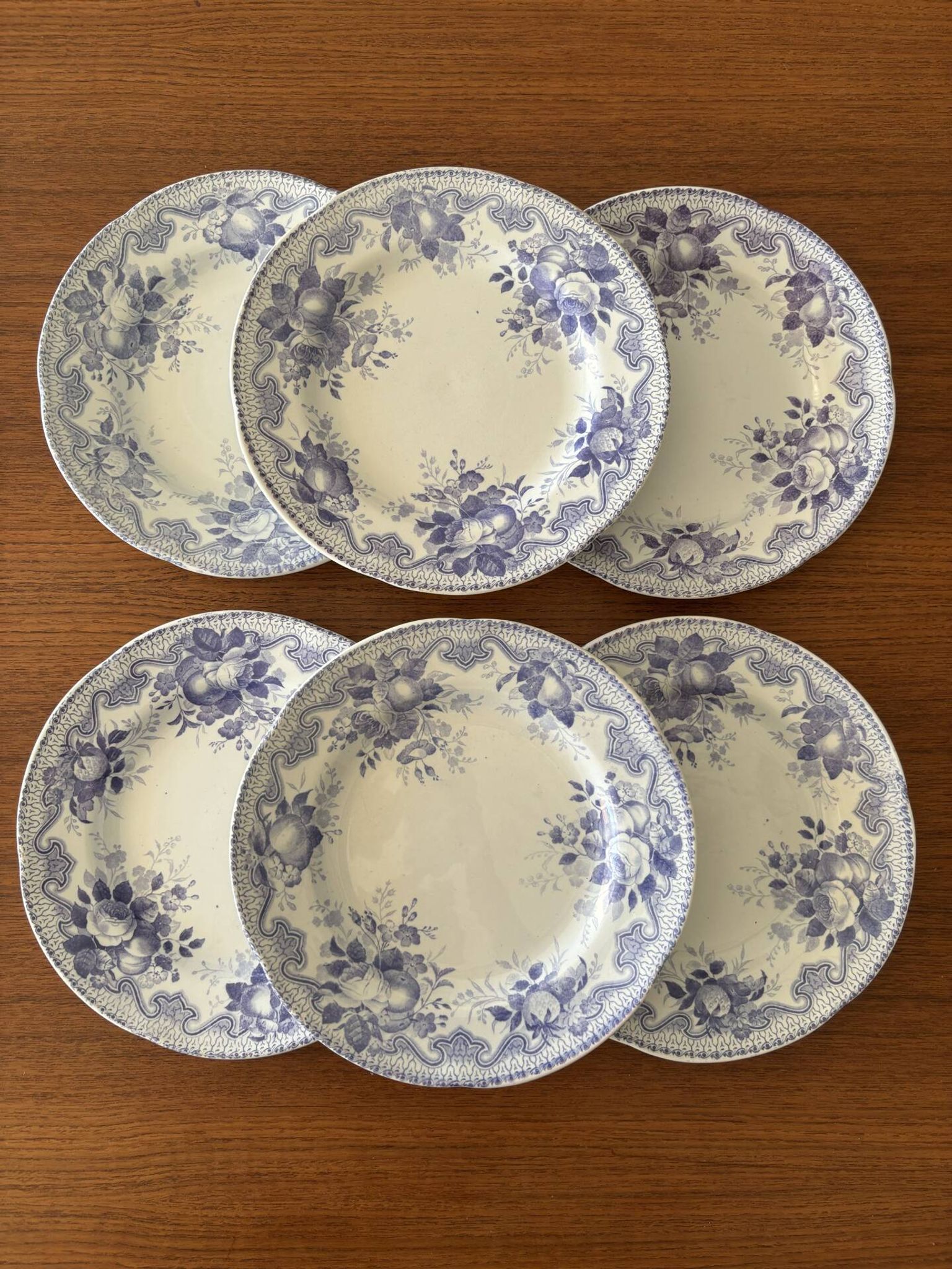 Set of 6 dessert plates Creil & Montereau Bouquets • Antique earthenware