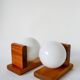 Pair of opaline ball wall lights and pine support 1980