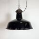 Industrial Black Enamel Factory Lamp with Cast Iron Top, 1950s