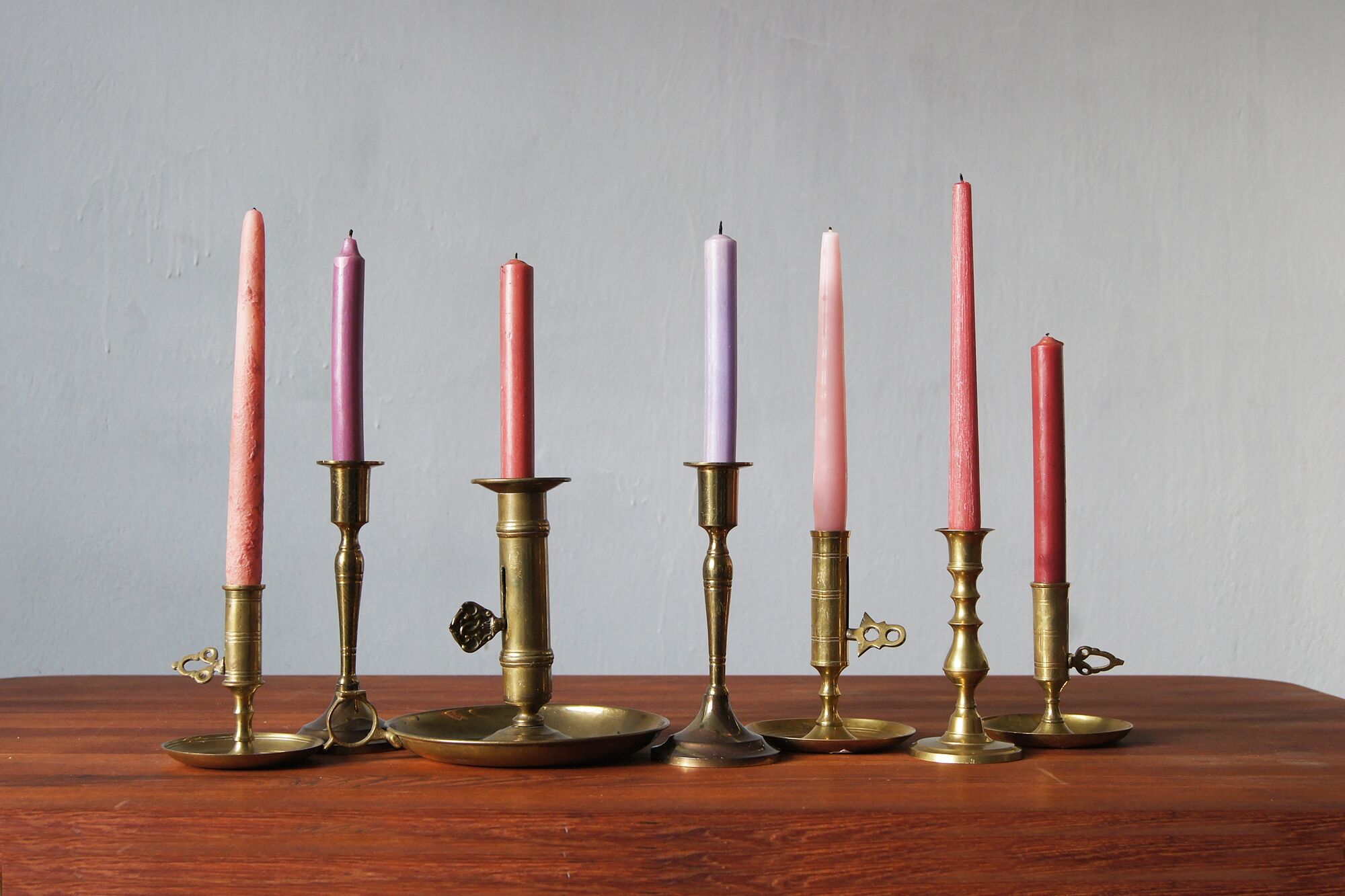 Vintage Brass Candlesticks, 1960s, Set of 7