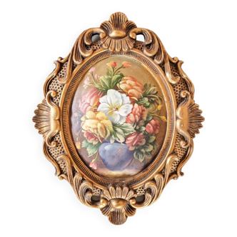 Old hand-painted painting in Italian golden frame