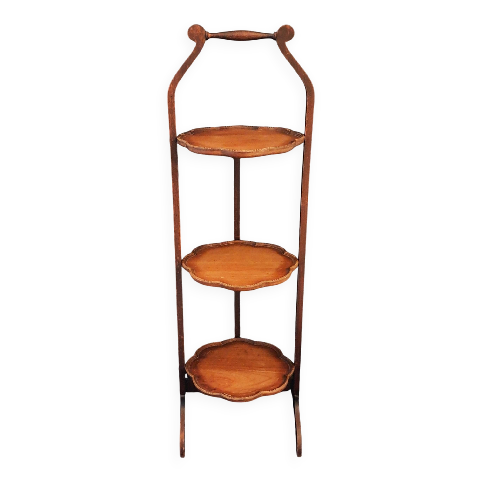 Wooden Foldable Treat Display Stand With Three Scalloped Shelves