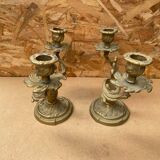 Ancienne Paire De Bougeoirs Double en Laiton Vintage