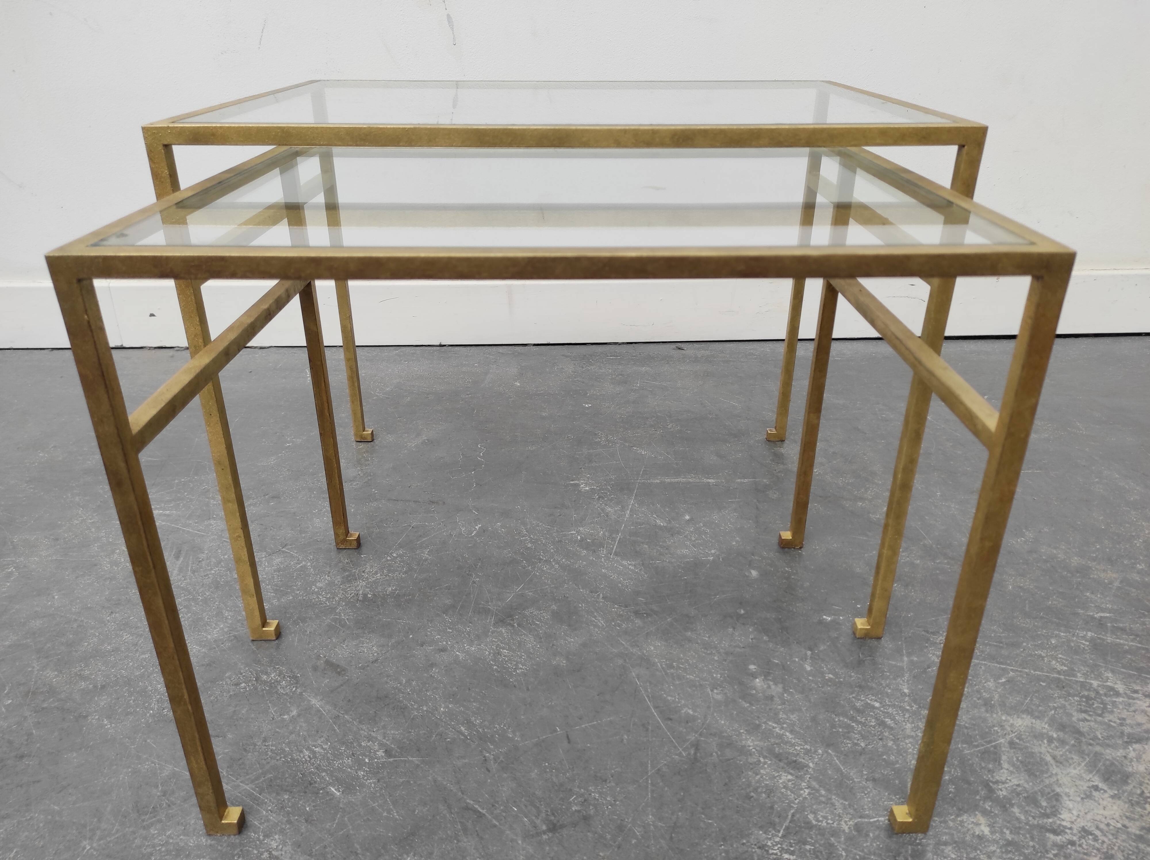 Tables basses gigognes Roger Thibier dorées 1960