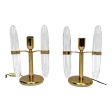Postmodern pair of gilded metal and glass table lamps by Stilkronen. Italy 70s