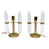 Paire de lampes de table en métal doré et verre de Stilkronen, Italie des années 70