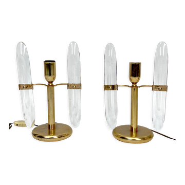 Paire de lampes de table en métal doré et verre de Stilkronen, Italie des années 70