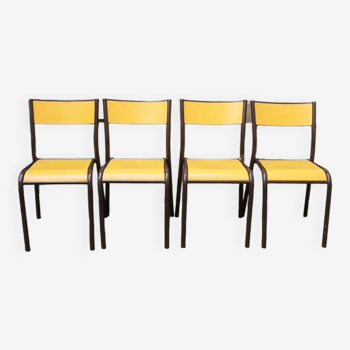 4 anciennes chaises d’ecole jaune de style mullca 510