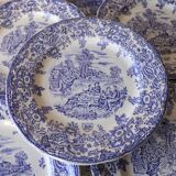 Lot de 10 assiettes anglaises à décor romantique bleu