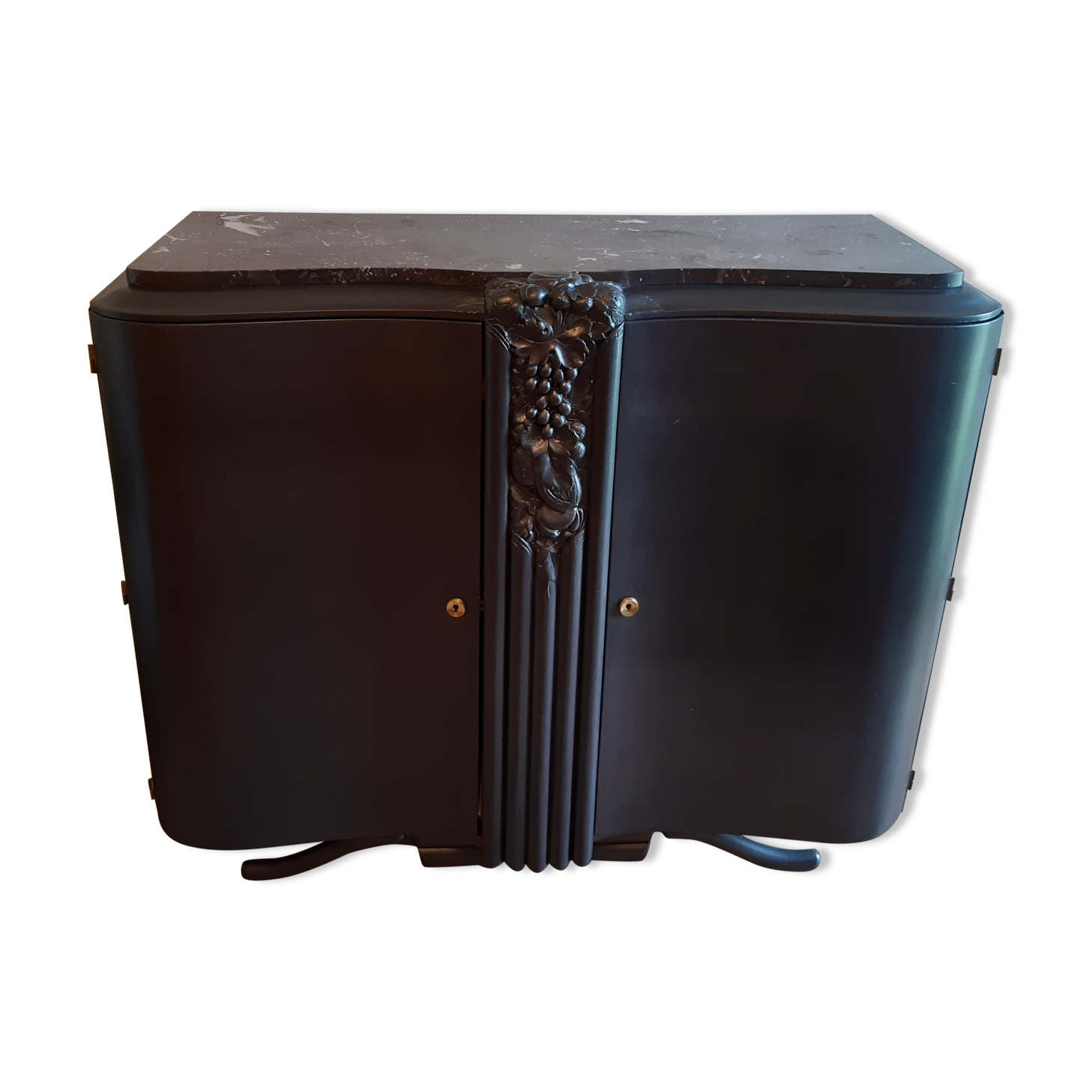 Buffet art deco black steel on marble or 2-door dresser
