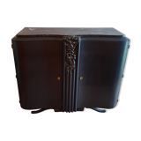 Buffet art deco noir acier dessus marbre ou commode 2 portes