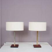 Pair of leather and brass table lamps from the 1960s, originating from Belgium.