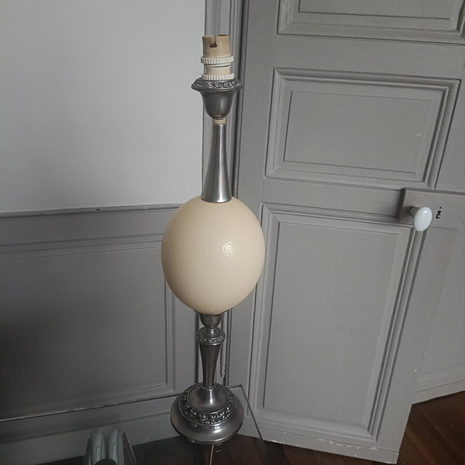 English lamp base, ostrich egg