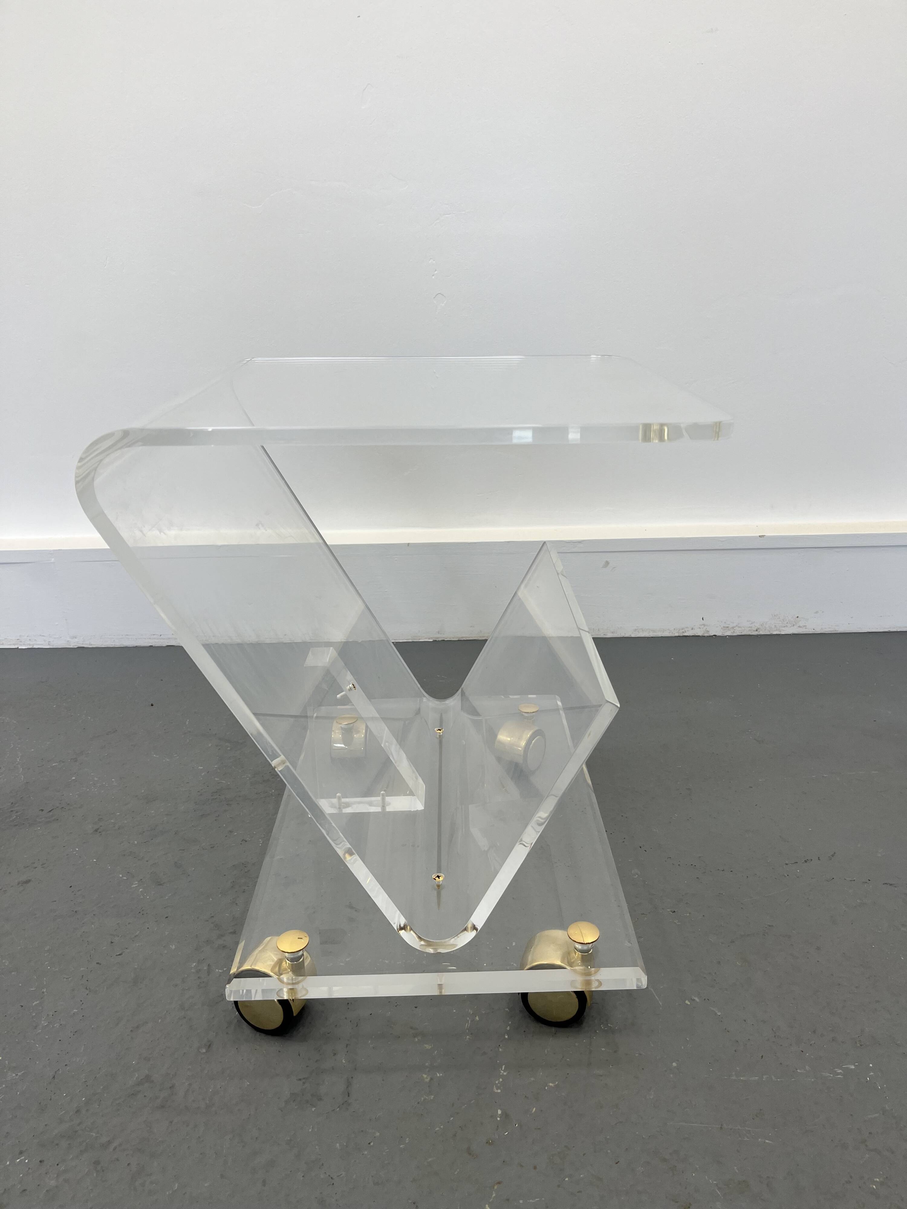 Vintage Acrylic Magazine Rack with Gold / Brass details, Plexiglas