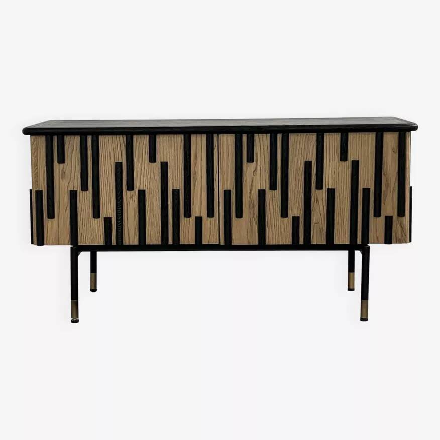 TV cabinet / Low sideboard in natural wood and blackened wood