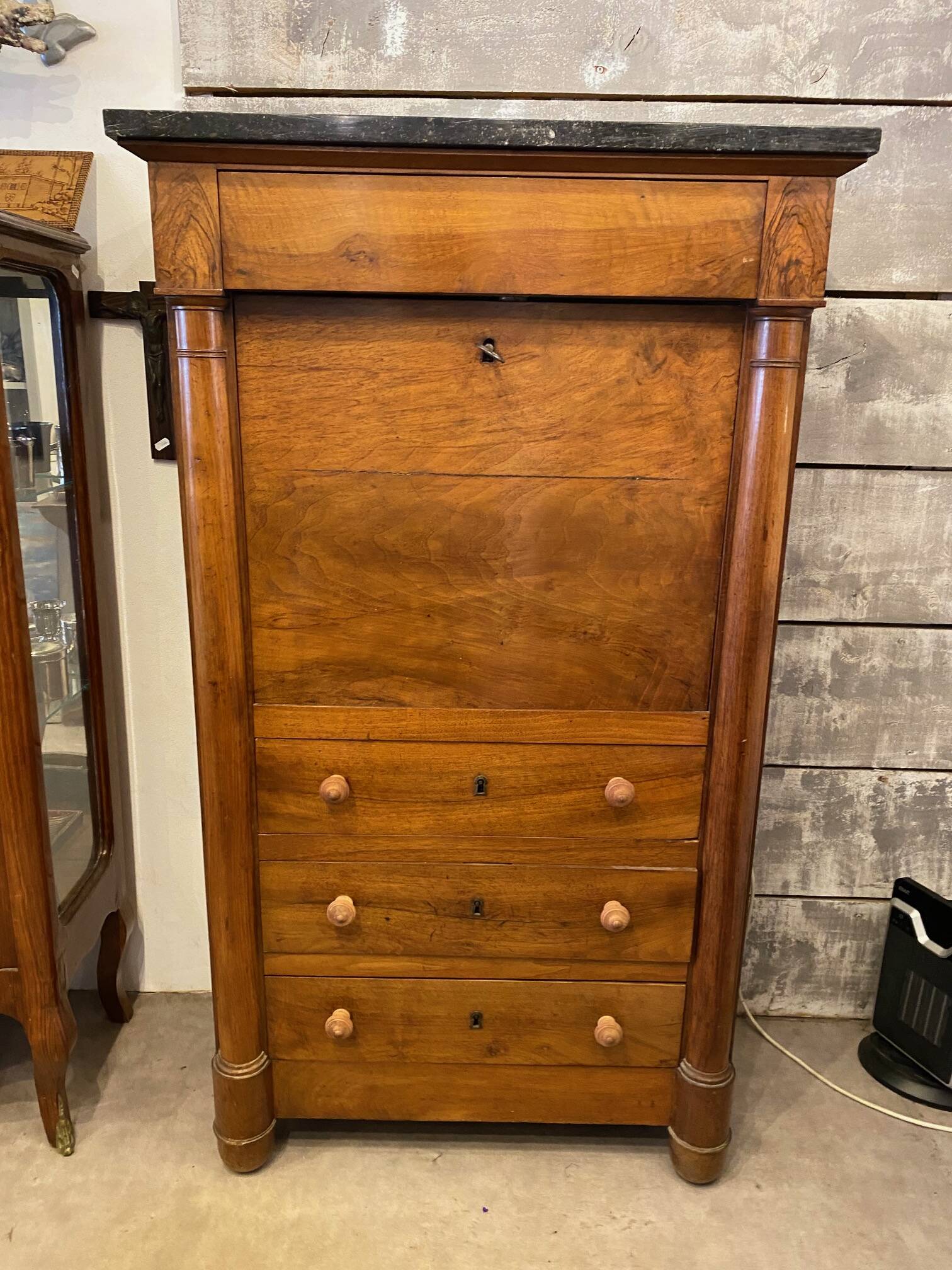Louis xvi style secretary in walnut late 19th c. with drawers