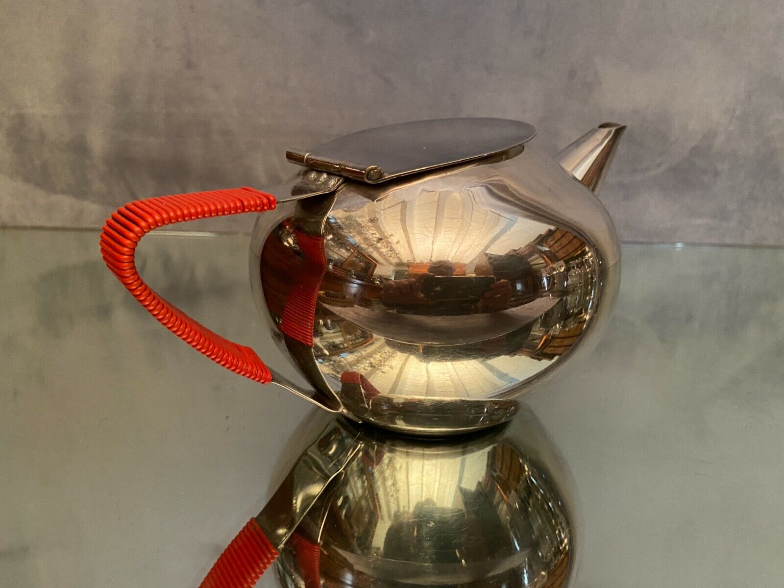 Silver metal teapot WMF vintage design 1960