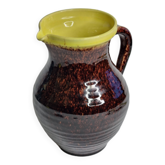 Brown and yellow glazed stoneware jug – signed Accolay – 24 cm