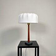 Lampe de table en teck et coton de style milieu du siècle par Einar Bäckström, Suède, 1950s