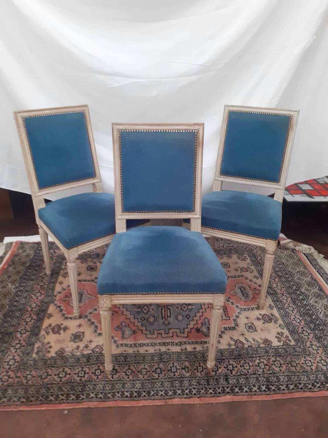 3 Antique Louis XVI style chairs with patina