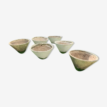 Set of six planters flower tray in reconstituted cement XX century