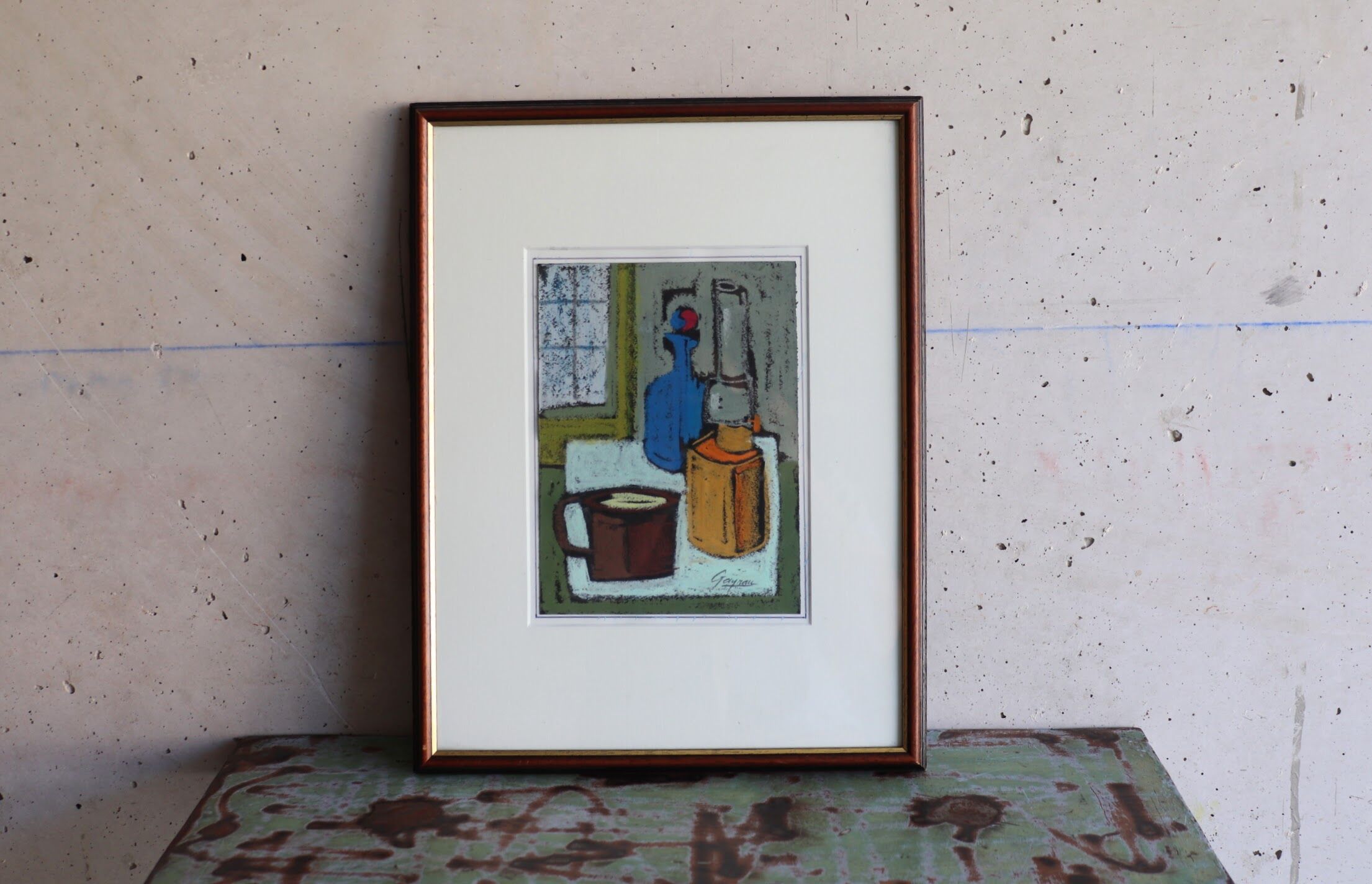 Still life cup and bottles signed Gayrau