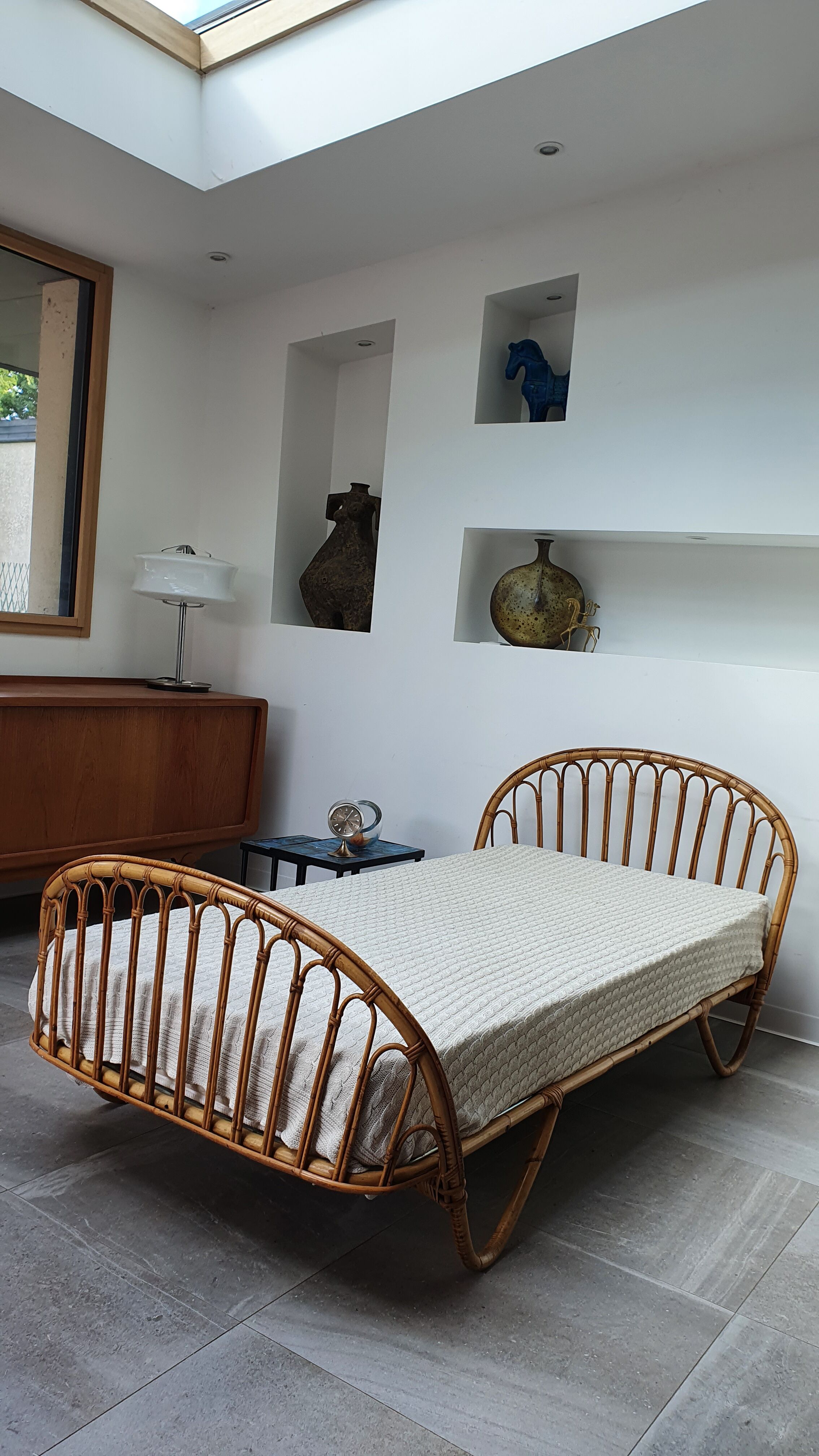 Rattan basket bed from the 50s