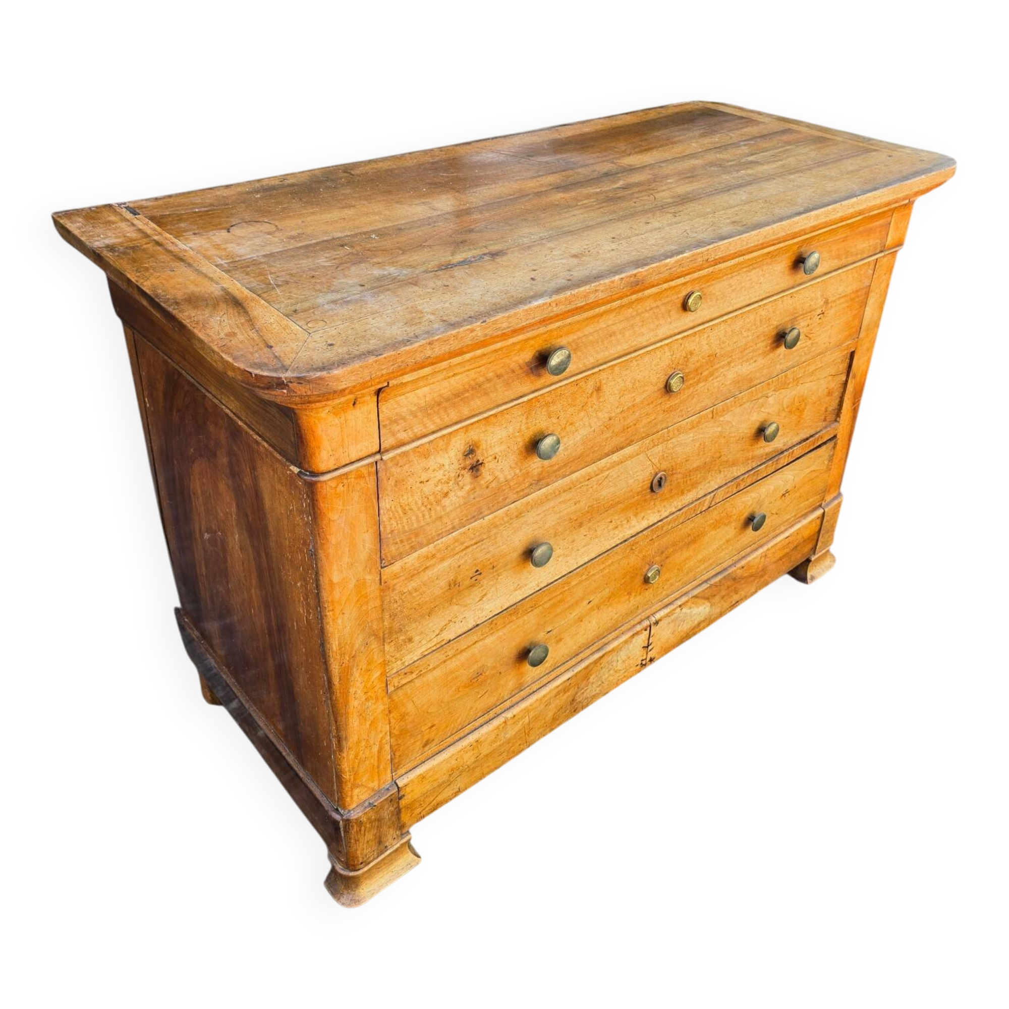 Commode Louis-Philippe en bois blond 4 tiroirs, XIXe
