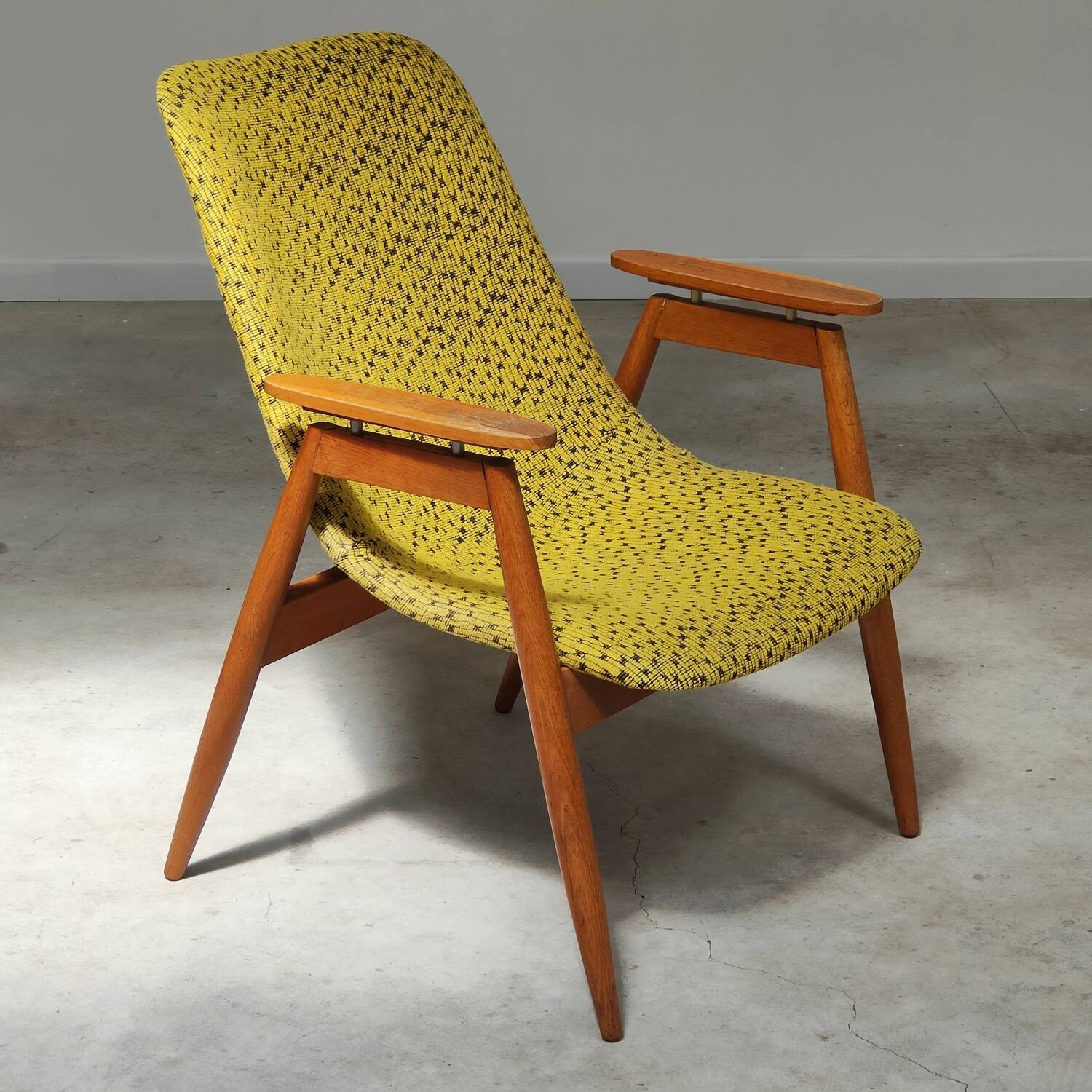 Pair of yellow and green resin and wood armchairs by Miroslav Navratil