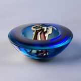 Vide-poche circulaire en verre de Murano bleu par Flavio Poli